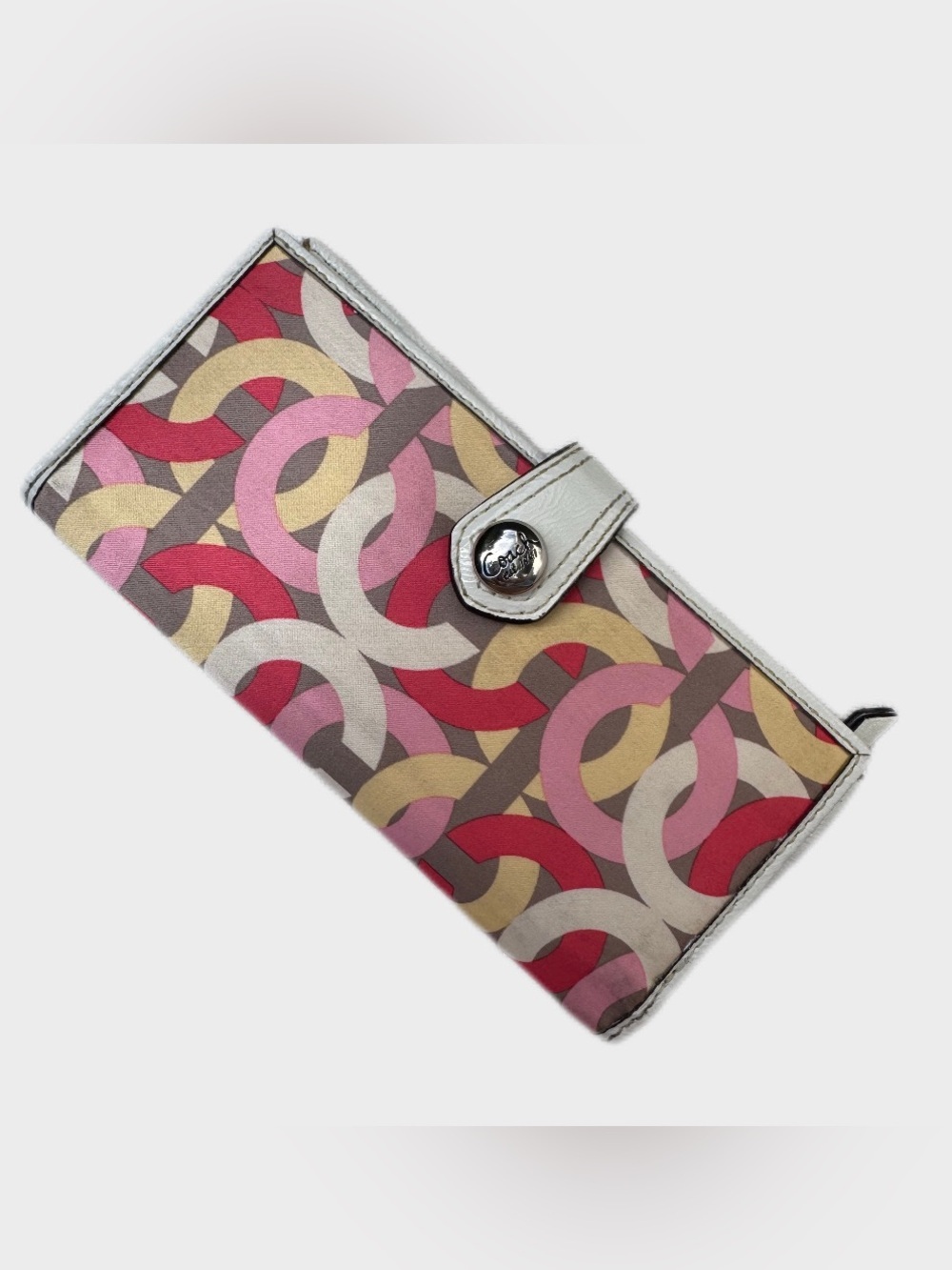 Coach Kristin Chain Link Slim Envelope Wallet White Leather Trim Multicolor